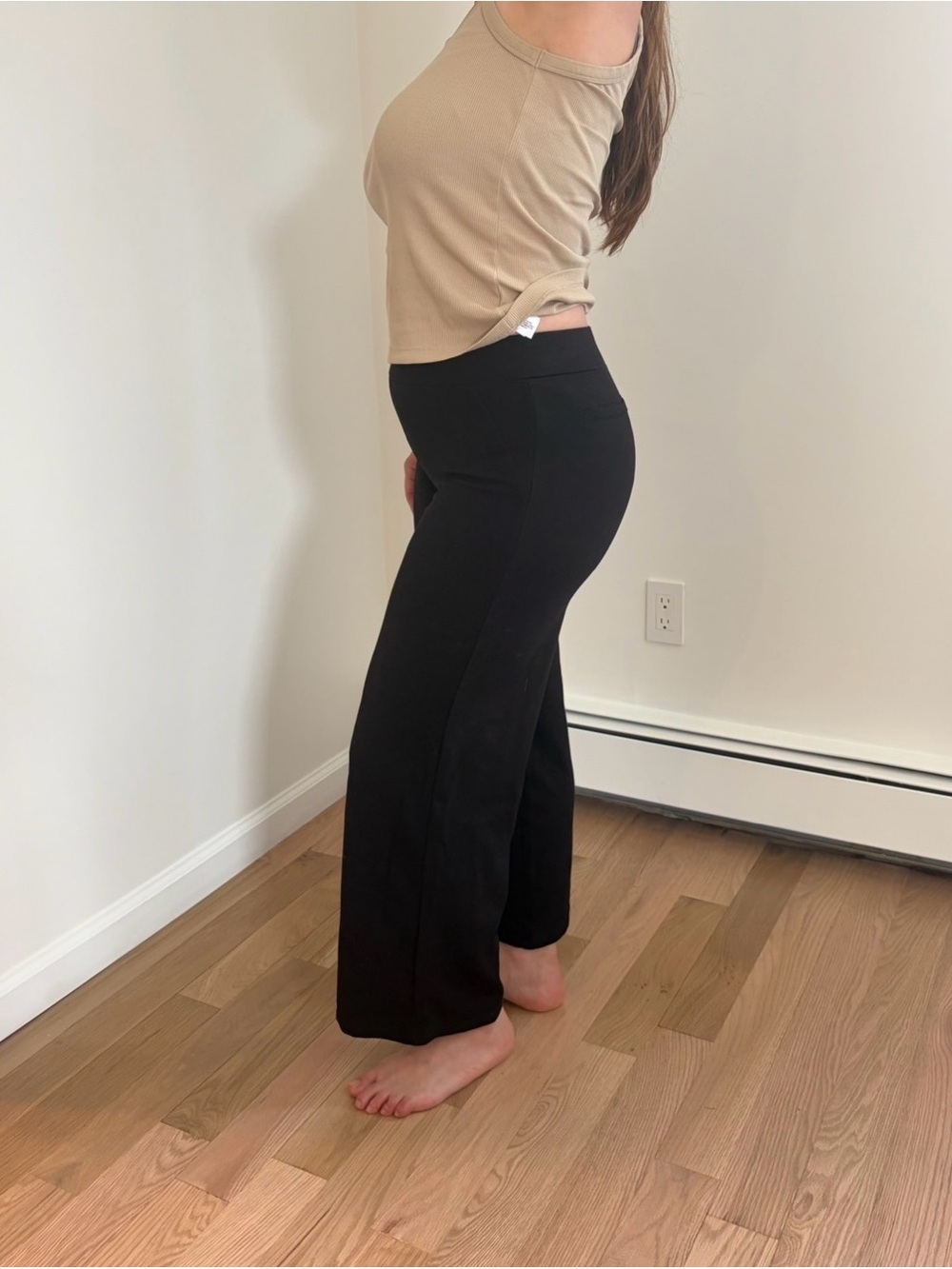 Quince Black Wide-Leg Stretch Pull-On Pants Size M